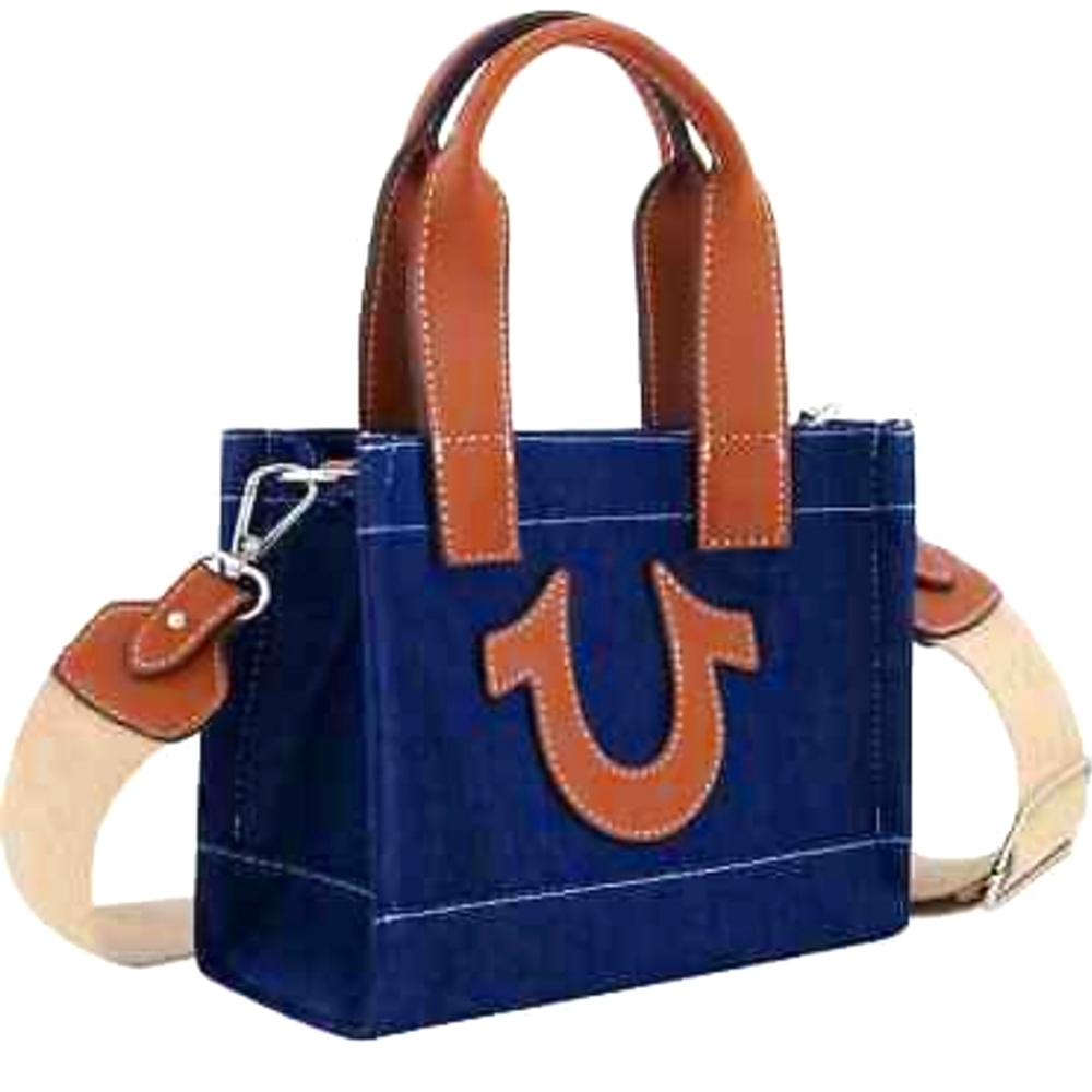 True Religion Mini Denim Tote Bag Purse Crossbody Dark Denim NWT